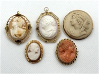 (5) 10k Gold Cameos Pendant and Brooches