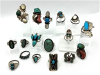 (17) Sterling Silver Native American Turquoise Rings