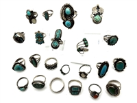 (22) Sterling Silver Native American Turquoise Rings