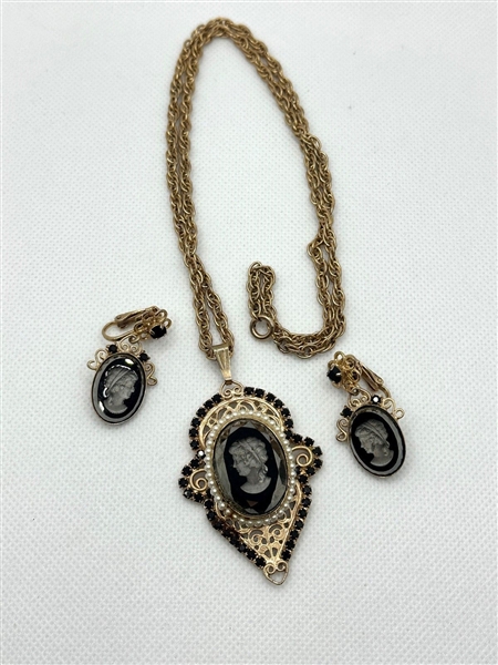 Delizza and Elster Juliana Intaglio Cameo Necklace and Earrings
