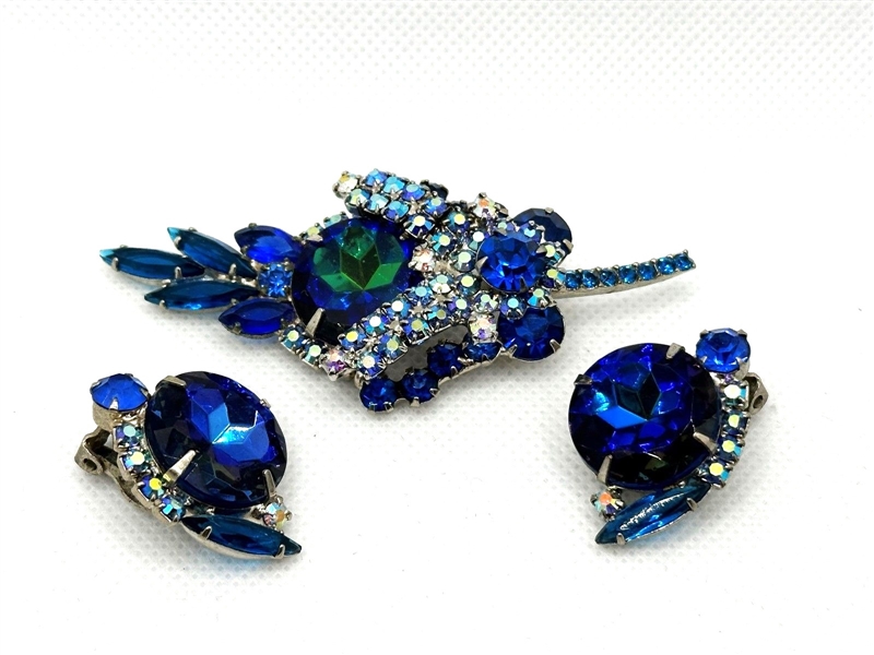 Juliana Delizza and Elster Brooch and Earrings in Blue