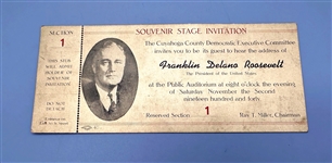 1940 Franklin Delano Roosevelt Souvenir Stage Invitation