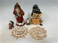 (6) Natural Wood Cut Tree Hangers and Christmas Ornaments