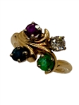 14k Gold Ring with Diamond, Ruby, Sapphire, Emerald
