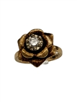 14k Gold Ring with Solitaire Diamond in High Flower Setting