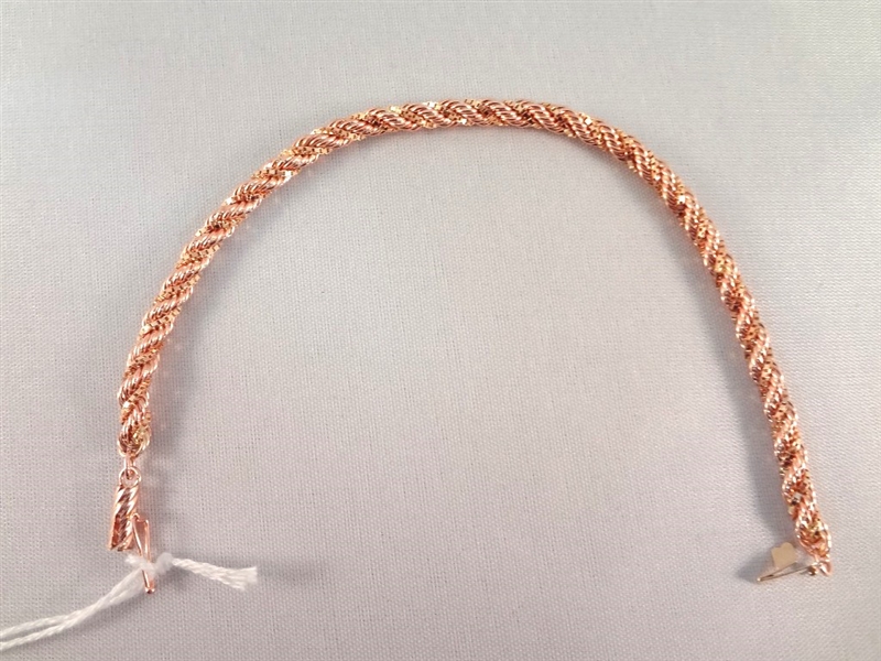 14K Solid Gold Rope Chain Bracelet .20 Troy Ounces