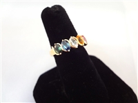 14K Gold Ring (5) Oval Rainbow Sapphires 6x4mm Ring Size 7.75