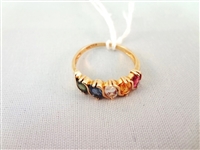 14K Gold Ring (5) Oval Rainbow Sapphires 6x4mm Ring Size 7.75