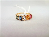 14K Gold Ring (5) Oval Rainbow Sapphires 6x4mm Ring Size 7.75