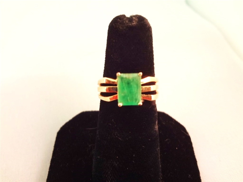 14K Gold Ring (1) Rectangular Tourmaline 8x6mm Ring Size 6.5
