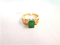 14K Gold Ring (1) Rectangular Tourmaline 8x6mm Ring Size 6.5