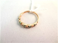 14K Gold Ring (5) Round Emeralds Size 6.75