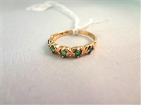 14K Gold Ring (5) Round Emeralds Size 6.75