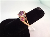 14K Gold Ring (1) Center Spinel, (2) Amethyst Ring size 6.75