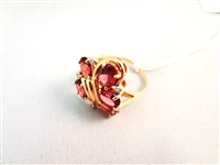 14K Gold Ring (5) Oval Tourmaline 7x5mm, (5) Diamond Chips Ring Size 7.75