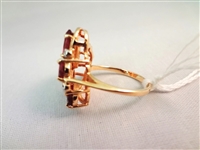 14K Gold Ring (5) Oval Tourmaline 7x5mm, (5) Diamond Chips Ring Size 7.75