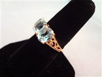 14K Gold Ring (3) Oval Blue Sapphires 8x6mm (4 carats) Ring Size 7.5