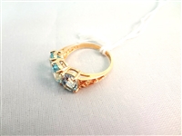 14K Gold Ring (3) Oval Blue Sapphires 8x6mm (4 carats) Ring Size 7.5