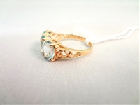 14K Gold Ring (3) Oval Blue Sapphires 8x6mm (4 carats) Ring Size 7.5