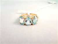 14K Gold Ring (3) Oval Blue Sapphires 8x6mm (4 carats) Ring Size 7.5