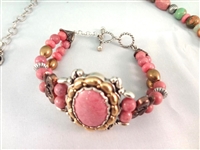Carolyn Pollack Sterling Rhodochrosite Necklace, Pendant, Ring, Bracelet Jewelry Set
