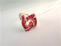 14K Gold Ring (1) Marquise Cut Ruby, (23) Ruby Baguettes, (4) Diamond Chips Ring Size 7.5