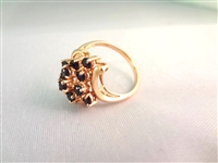 14K Gold Ring (13) Sapphires Round Cluster Setting Ring Size 6.75