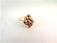 14K Gold Ring (13) Sapphires Round Cluster Setting Ring Size 6.75