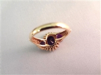 14K Gold Ring (1) Oval Amethyst 8x10mm, (2) Heart Amethyst 6x6mm, (12) Diamond Chips Ring Size 6