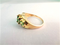 14K Gold Ring (3) Marquise Cut Emeralds (2) Pear Cut Emeralds Ring Size 7