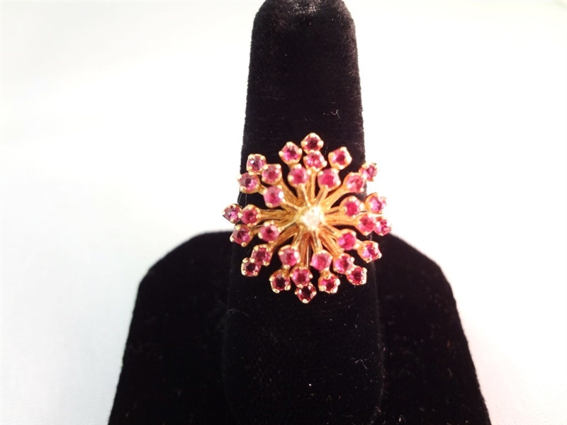 14K Gold Ring (32) Round Rubies 1.6mm Cluster Setting Ring Size 6.25
