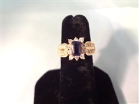 14K Gold Ring (1) Iolite (30) Diamonds Ring Size 6.5