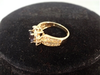 14K Gold Ring (1) Iolite (30) Diamonds Ring Size 6.5