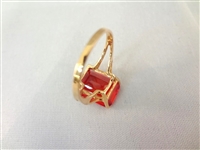 14K Gold Ring (1) Solitaire Ruby Emerald Cut 10x14mm 9 carats Ring Size 6.75