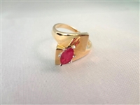 14K Gold Ring (1) Ruby Marquise Cut Solitaire 8x4mm Ring Size 8