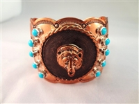 Chaco Canyon Large Chunky Sterling and Turquoise Running Bear Cuff Bracelet and Matching Pendant