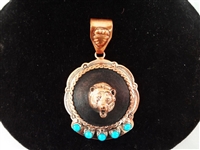 Chaco Canyon Large Chunky Sterling and Turquoise Running Bear Cuff Bracelet and Matching Pendant