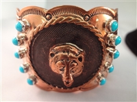 Chaco Canyon Large Chunky Sterling and Turquoise Running Bear Cuff Bracelet and Matching Pendant