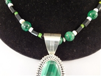 Running Bear Southwest Sterling Malachite Oval Cabochon Pendant and Necklace