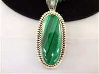 Running Bear Southwest Sterling Malachite Oval Cabochon Pendant and Necklace