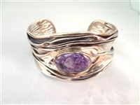 Dominique Dinouart Mexican Sterling Silver Amethyst Cuff Bracelet and Rings Set