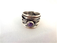 Dominique Dinouart Mexican Sterling Silver Amethyst Cuff Bracelet and Rings Set