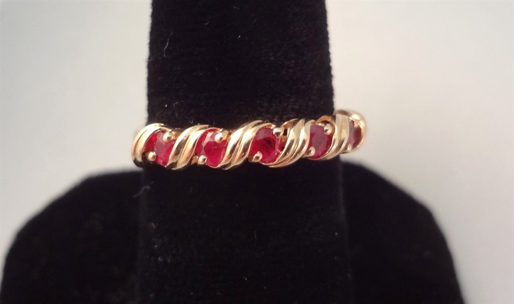 14K Gold Ring (5) Round Rubies 2.6mm Ring Size 6.5