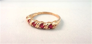 14K Gold Ring (5) Round Rubies 2.6mm Ring Size 6.5