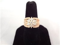 14K Gold Ring Wide Band (6) Marquise CZ, (7) Round CZ, (38) Round CZ Chips Ring Size 7