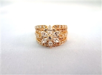 14K Gold Ring Wide Band (6) Marquise CZ, (7) Round CZ, (38) Round CZ Chips Ring Size 7