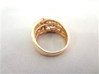 14K Gold Ring Wide Band (6) Marquise CZ, (7) Round CZ, (38) Round CZ Chips Ring Size 7