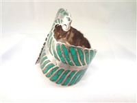 Antonio Reina AAR Taxco Mexican Sterling Leaf Turquoise Cuff Hinged Bracelet