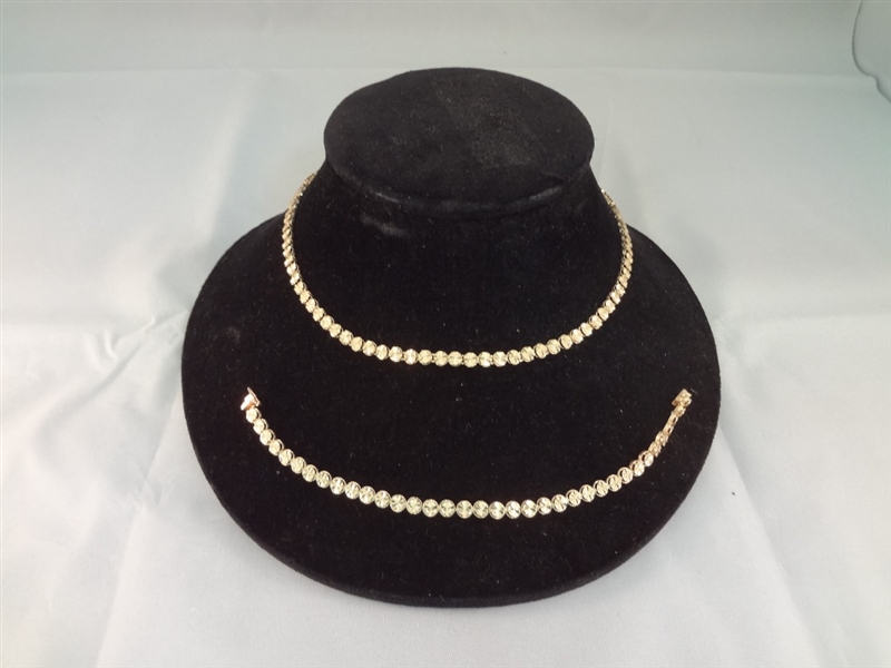 14K Gold Choker Necklace and Bracelet Set Cup Chain Style Total Weight .64 Troy Ounces
