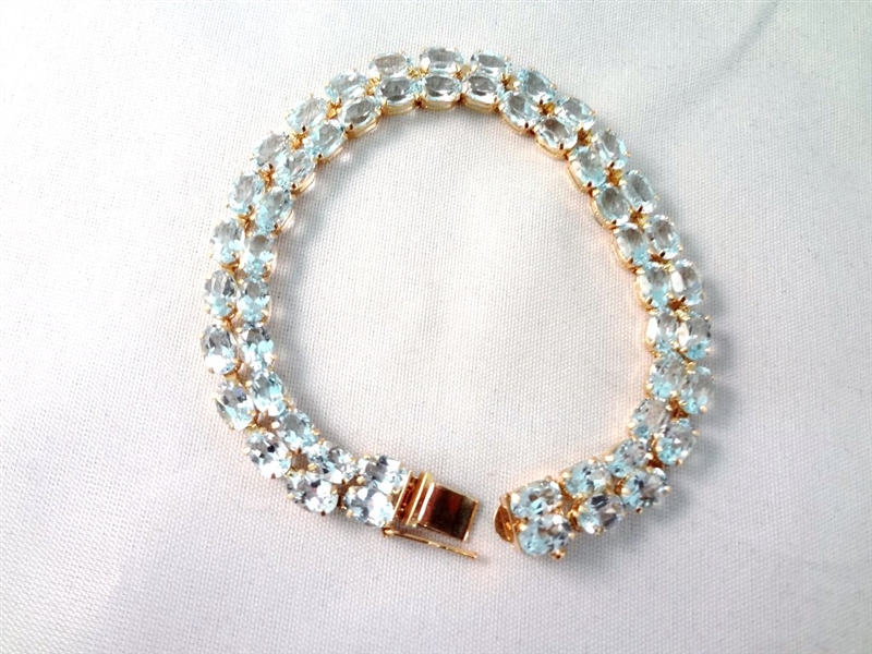 14K Gold Tennis Bracelet (52) Cushion Topaz Oval 6x4mm (26) carats